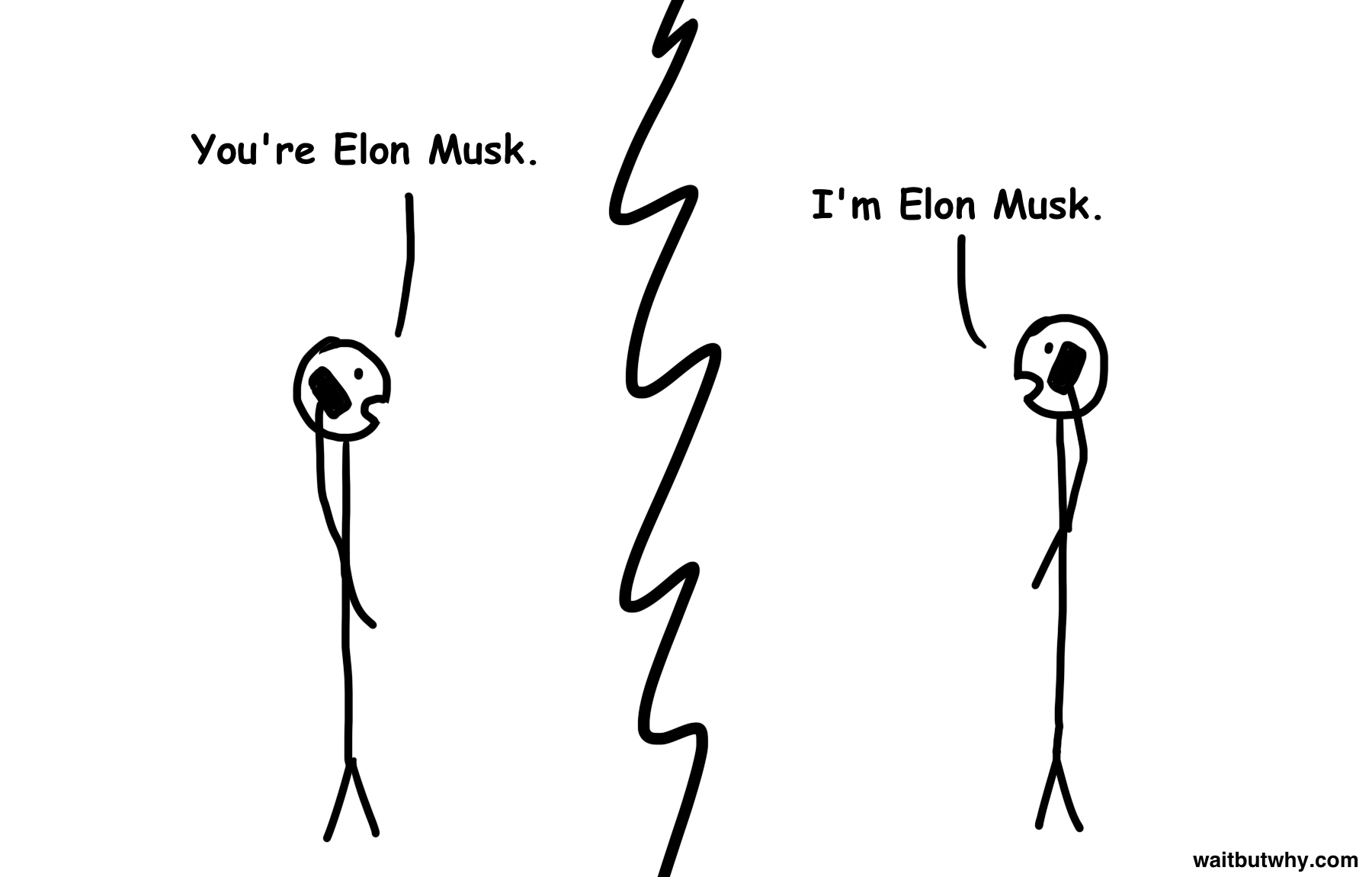 (on the phone) Tim: You're Elon Musk. Elon: I'm Elon Musk.