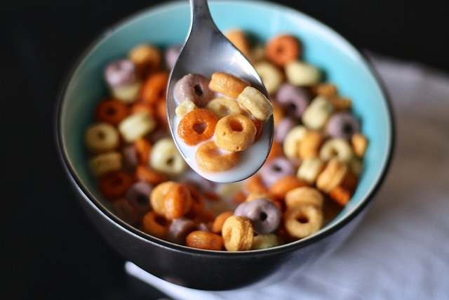 cereal, spoon, milk