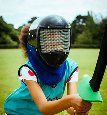 fencing girl raised foil