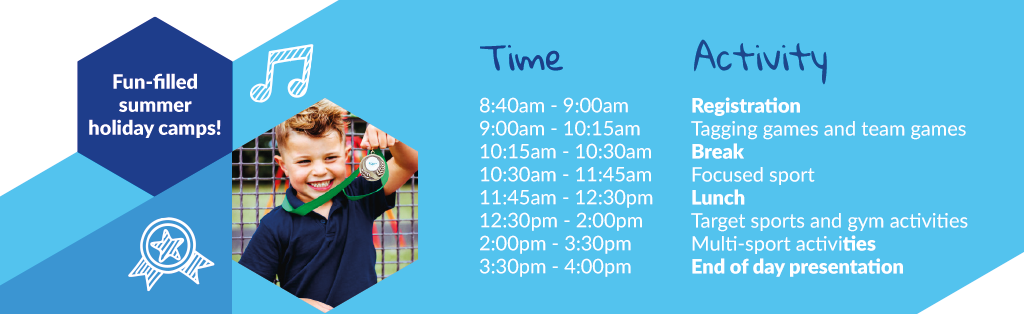 Premier Education Multi-activity Holiday Camp timetable.