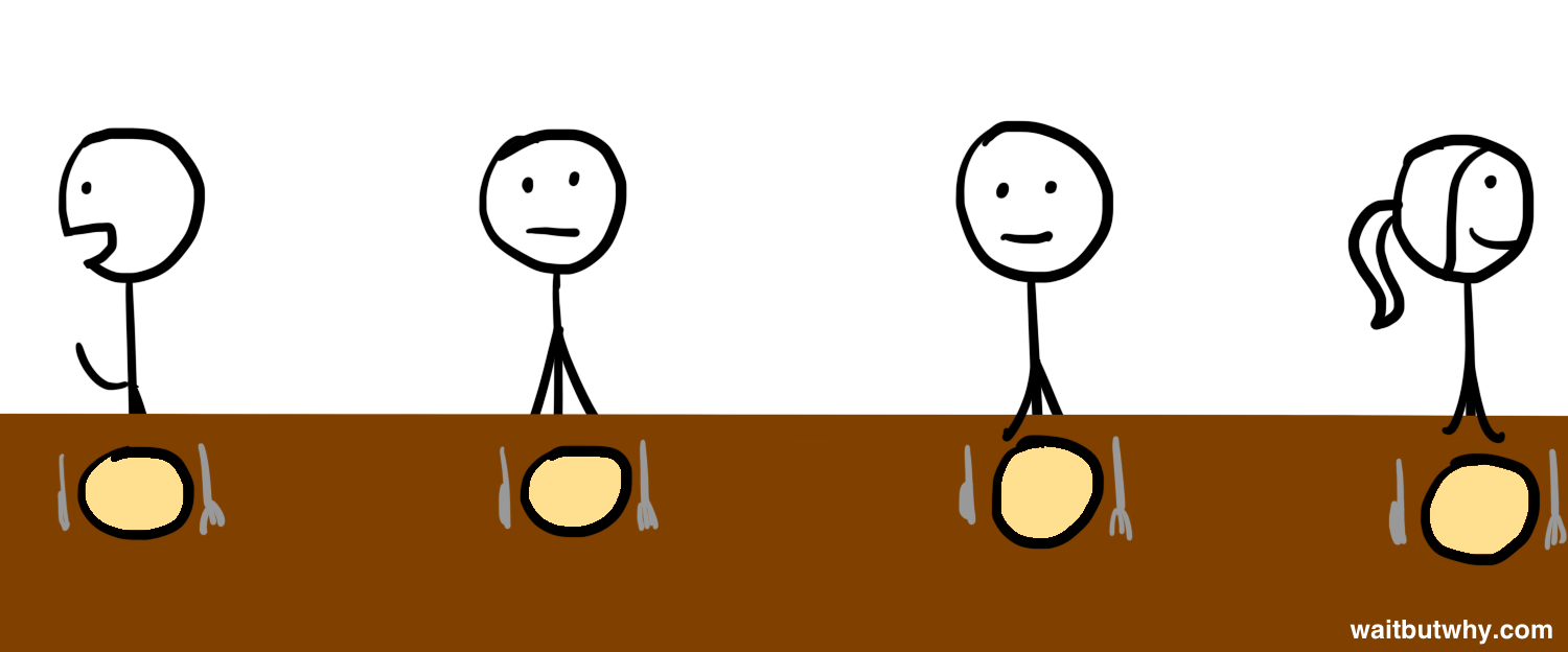 stick figures at dinner table